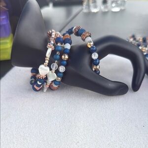 Elegant Blue and Gold Beaded Bracelet Set